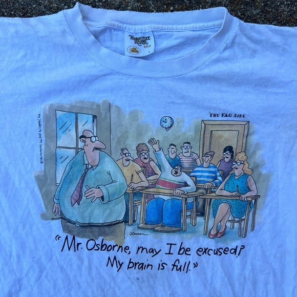 Vintage 1986 US MADE My Brain is Full Mr.‎ Osborne Graphic Tee Men’s L Far Side - Picture 2 of 11